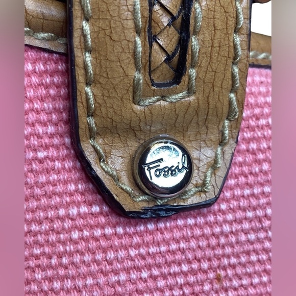 Fossil Modern Vintage Pink Canvas & Leather Convertible Crossbody Satchel Bag - Picture 5 of 15